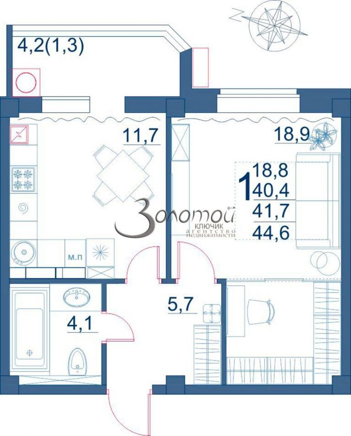 1-комн квартира Шмидта ул, 100