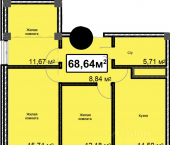 3-комн, 68 кв м, этаж 1/9 Благодатная улица, 28