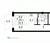 1-комн, 31 кв м, этаж 1/8 Октябрьская улица, 24