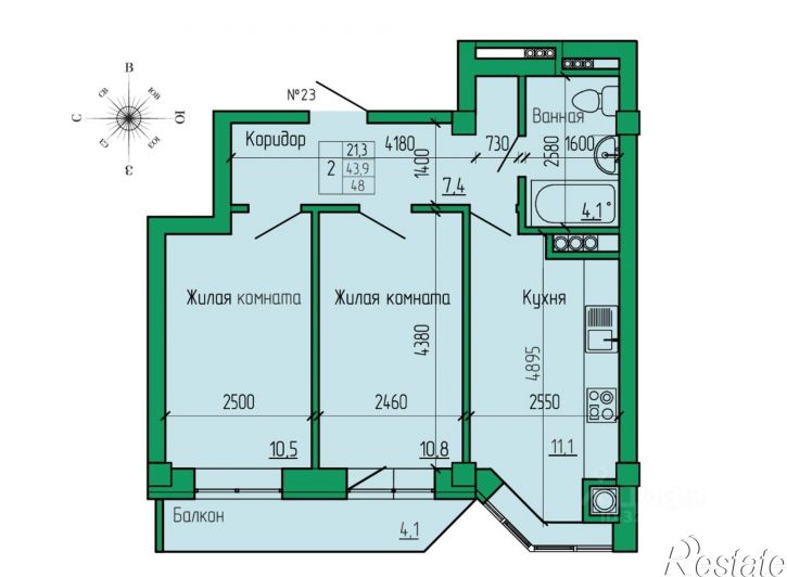 2-комн квартира в новом доме улица Кленовая Роща, 6,  д. 6
