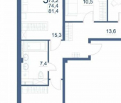 3-комн, 81кв м, этаж 2/9 улица Шмидта, 82
