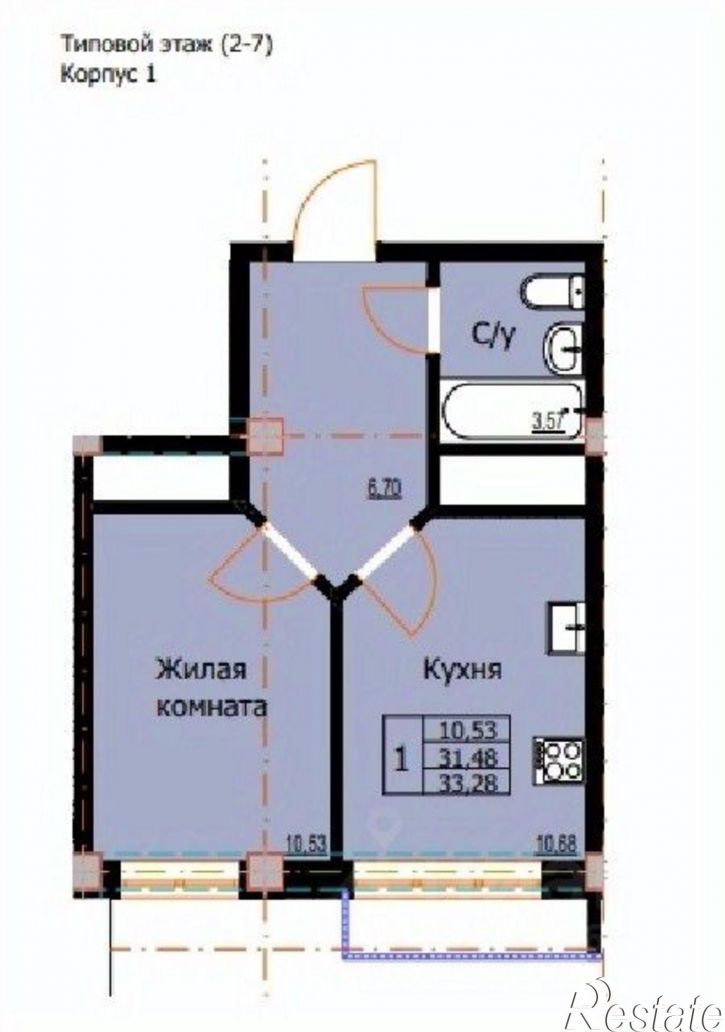 1-комн квартира в новом доме Галерейная улица, 21А,  д. 21А