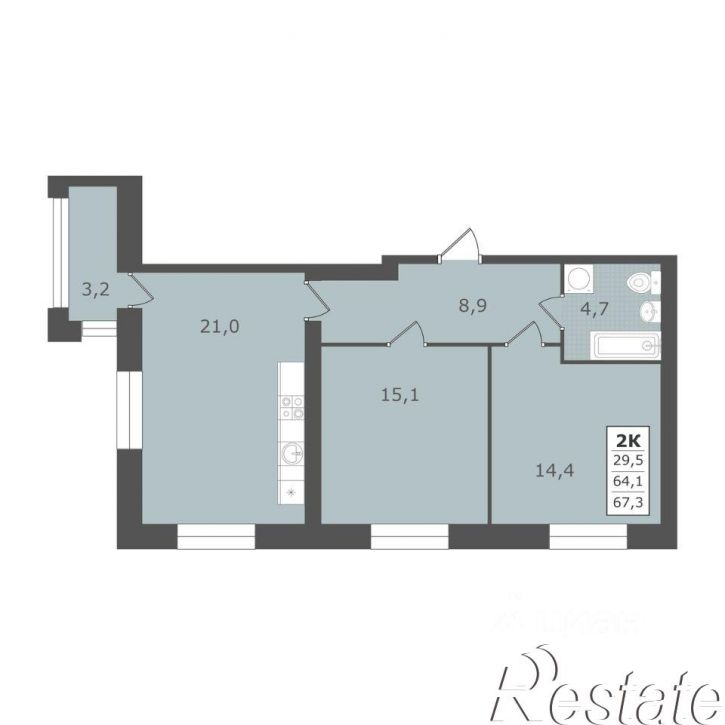 2-комн квартира в новом доме улица имени Рыбникова, 34,  д. 34