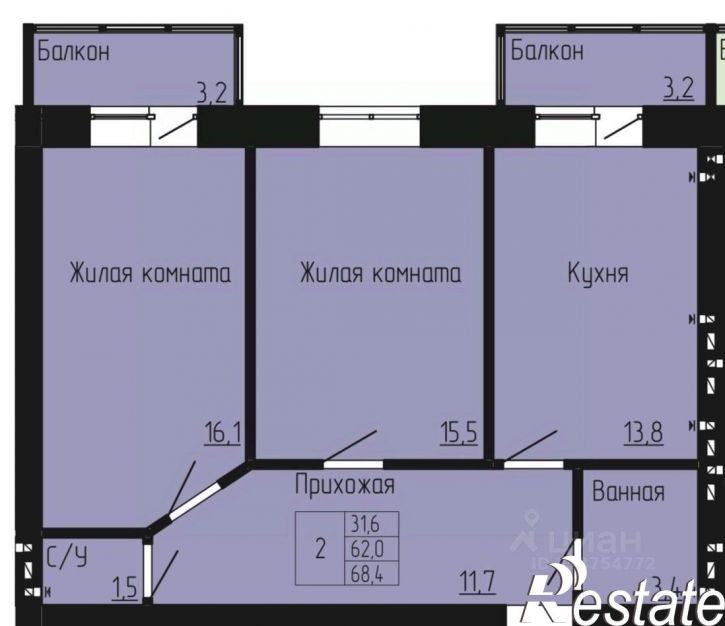 2-комн квартира улица имени Рыбникова, 32,  д. 32