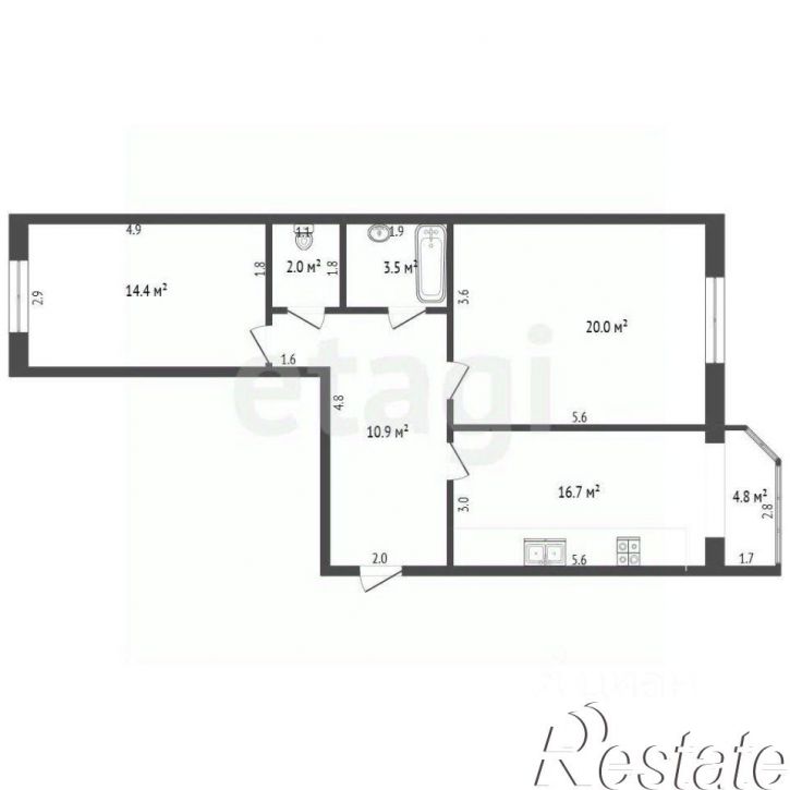 2-комн квартира Галерейная улица, 21Б,  д. 21Б