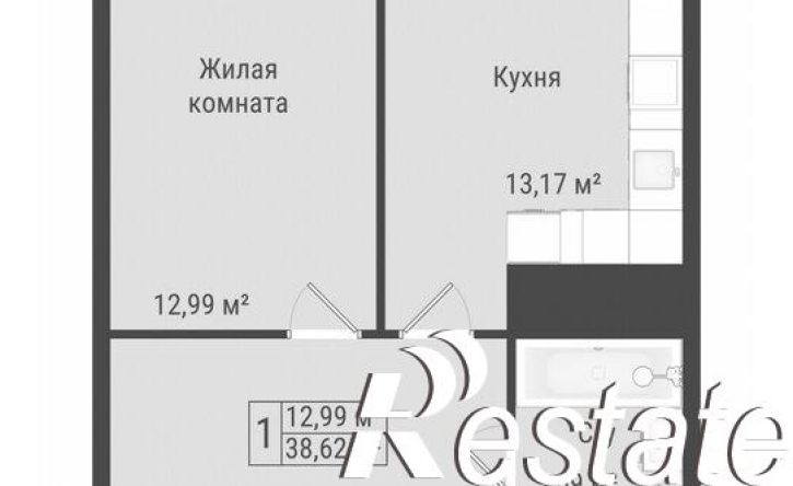1-комн квартира в новом доме Октябрьская улица, 154А,  д. 154А