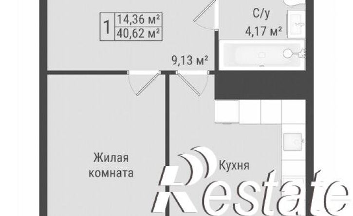 1-комн квартира в новом доме Октябрьская улица, 170,  д. 170