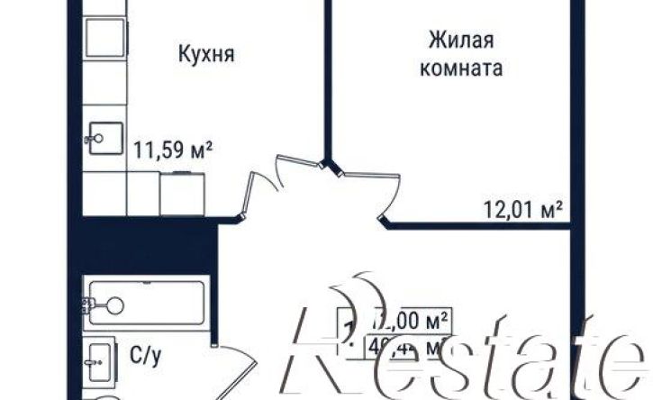 1-комн квартира в новом доме Октябрьская улица, 190Б,  д. 190Б