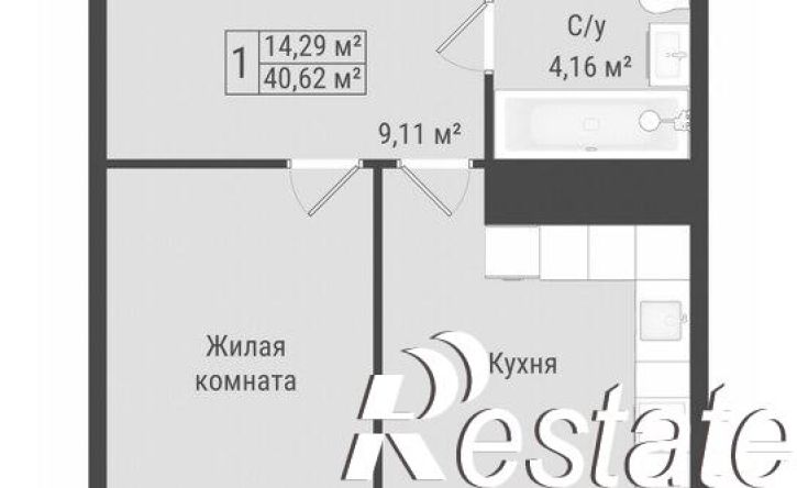 1-комн квартира в новом доме Октябрьская улица, 170,  д. 170