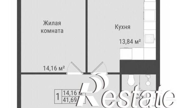 1-комн квартира в новом доме Октябрьская улица, 190Б,  д. 190Б