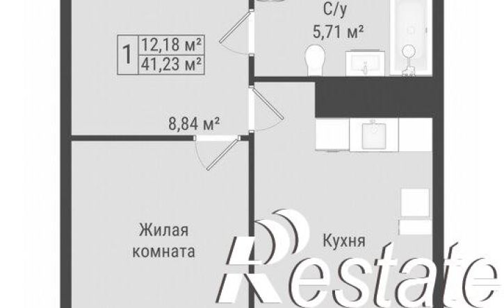 1-комн квартира в новом доме Октябрьская улица, 190Б,  д. 190Б