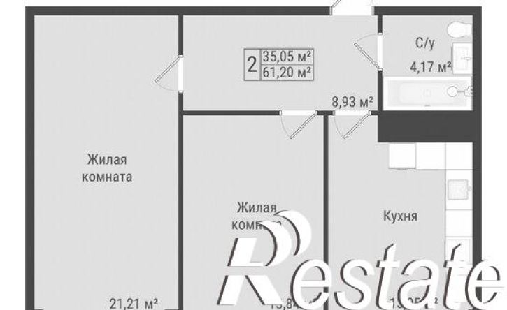 2-комн квартира в новом доме Октябрьская улица, 170,  д. 170