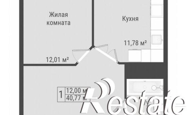 1-комн квартира в новом доме Октябрьская улица, 190Б,  д. 190Б