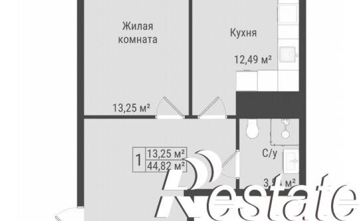1-комн квартира в новом доме Октябрьская улица, 190Б,  д. 190Б