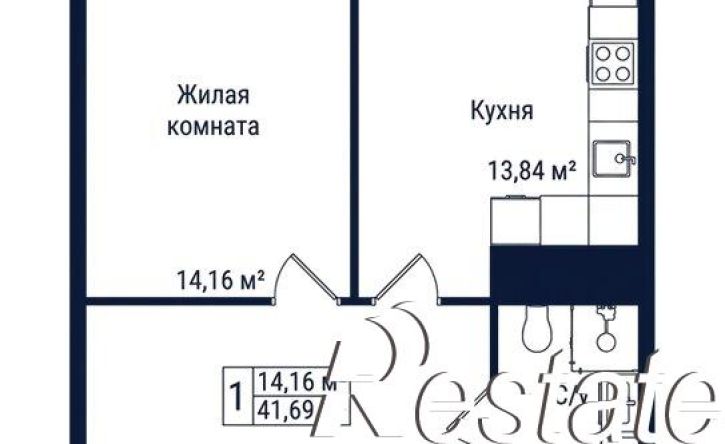 1-комн квартира в новом доме Октябрьская улица, 190Б,  д. 190Б