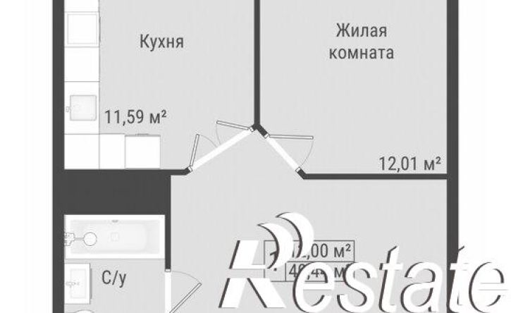 1-комн квартира в новом доме Октябрьская улица, 190Б,  д. 190Б