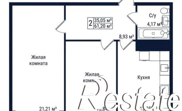 2-комн квартира в новом доме Октябрьская улица, 170,  д. 170