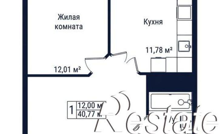 1-комн квартира в новом доме Октябрьская улица, 190Б,  д. 190Б