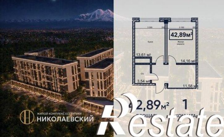 1-комн квартира в новом доме Октябрьская улица, 190Б,  д. 190Б