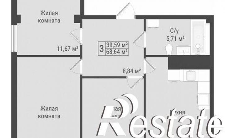 3-комн квартира в новом доме Октябрьская улица, 190Б,  д. 190Б