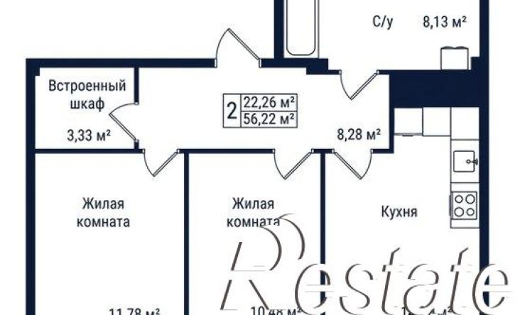 2-комн квартира в новом доме Октябрьская улица, 154А,  д. 154А