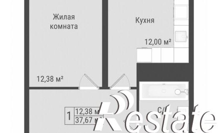 1-комн квартира в новом доме Октябрьская улица, 154А,  д. 154А