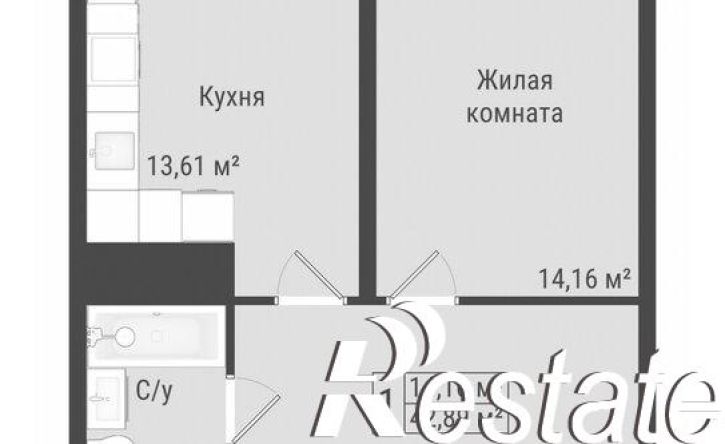 1-комн квартира в новом доме Октябрьская улица, 190Б,  д. 190Б