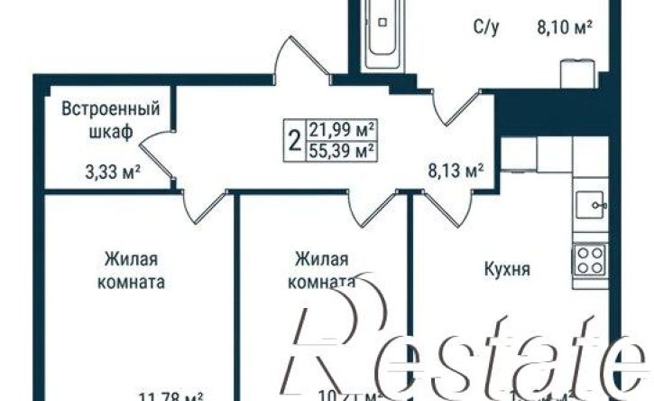 2-комн квартира в новом доме Октябрьская улица, 154А,  д. 154А
