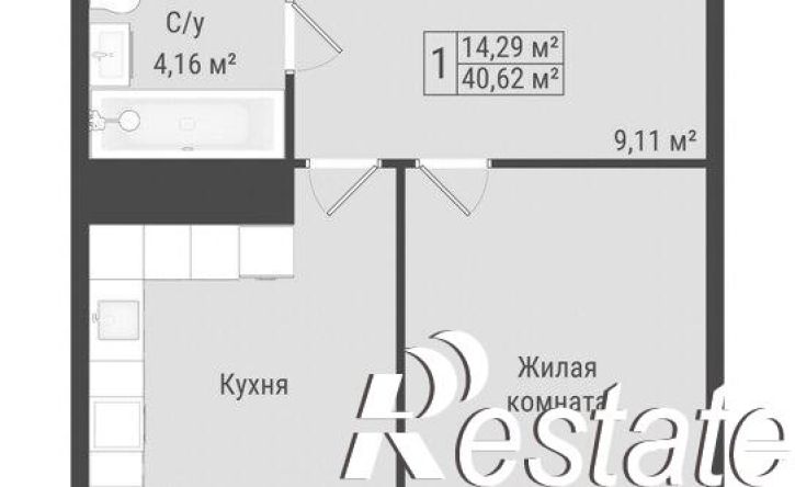 1-комн квартира в новом доме Октябрьская улица, 190Б,  д. 190Б