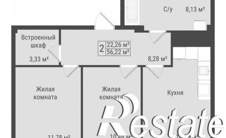 2-комн квартира в новом доме Октябрьская улица, 154А,  д. 154А